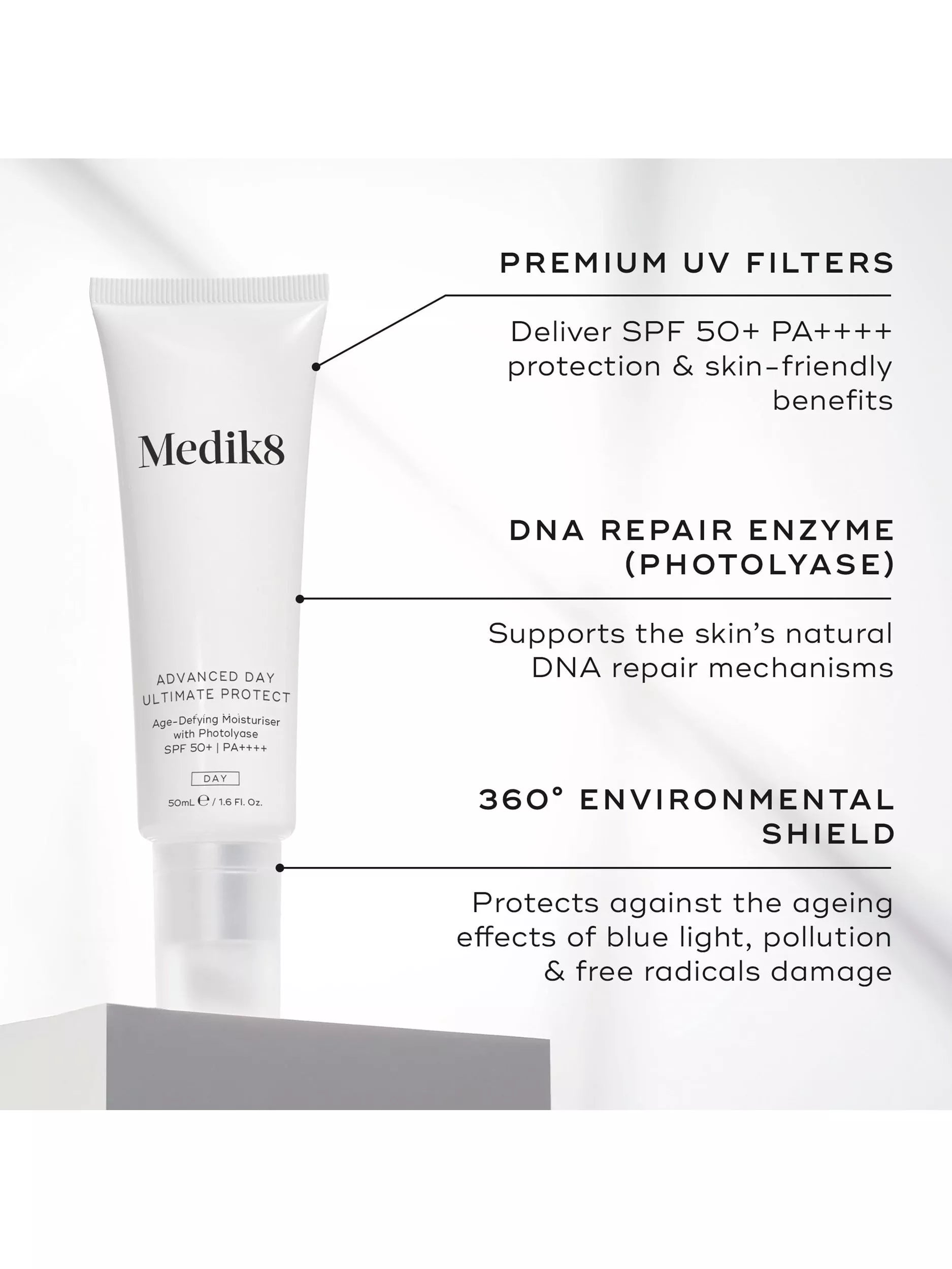 Medik8 Advanced Day Age-Defying Moisturiser SPF 50+ 50ml, imported from the UK