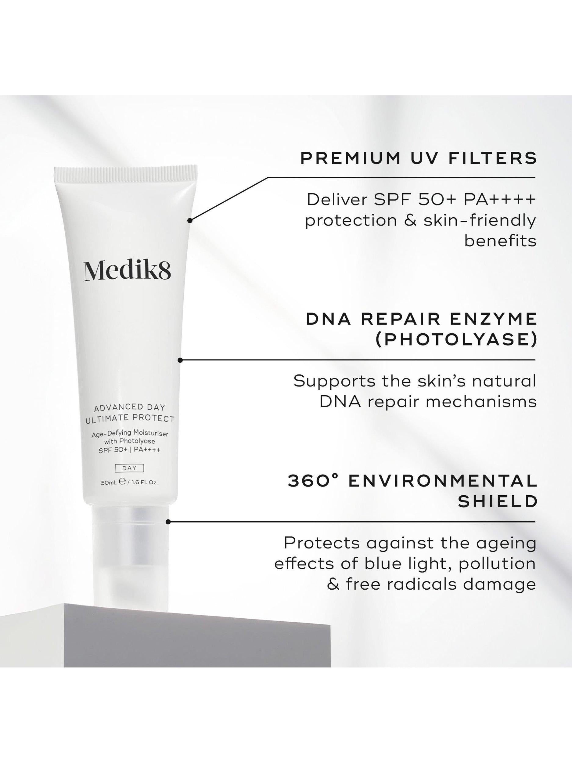Medik8 Advanced Day Age-Defying Moisturiser SPF 50+ 50ml, imported from the UK
