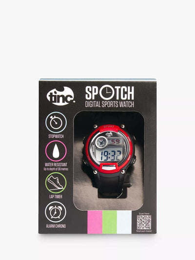 ساعة رياضية بلاستيكية للأطفال من Tinc WATSPOBK Spotch، أسود/أحمر