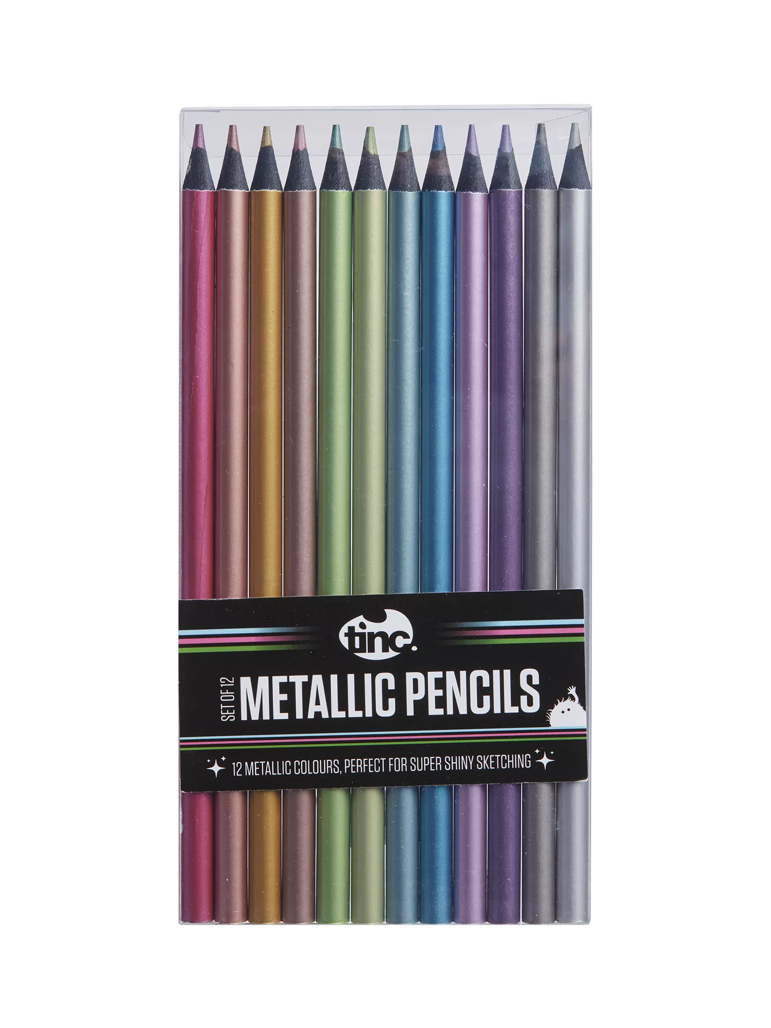 Tinc metallic colouring pencil set, multi-coloured, 12 count (British brand)