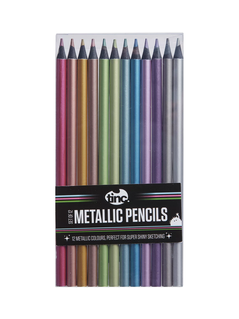 Tinc metallic colouring pencil set, multi-coloured, 12 count (British brand)