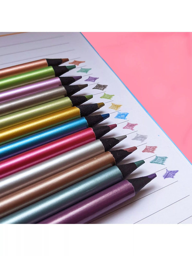 Tinc metallic colouring pencil set, multi-coloured, 12 count (British brand)