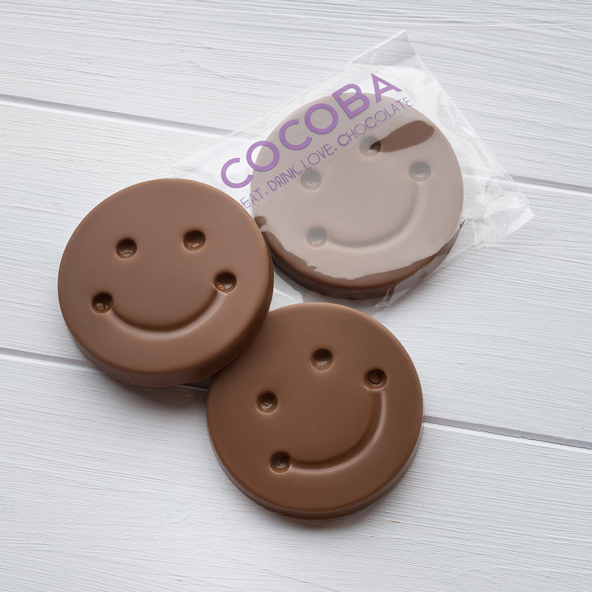 Cocoba milk chocolate smiley faces, UK version