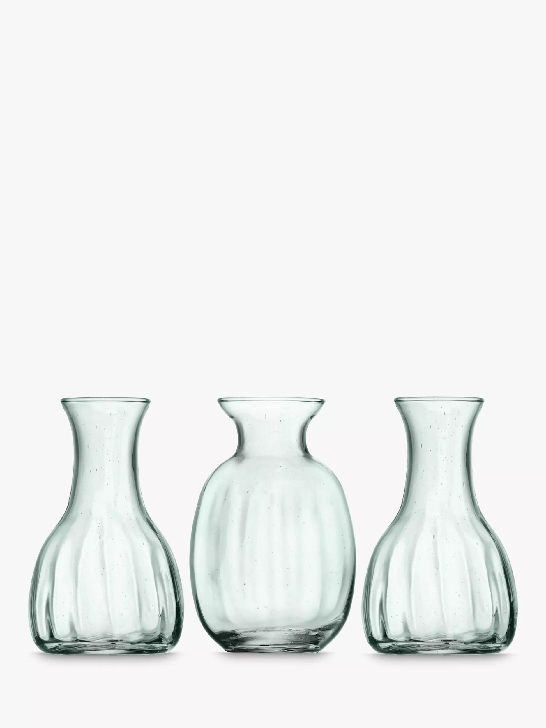 LSA International trio of clear mini vases, 11cm height, UK version