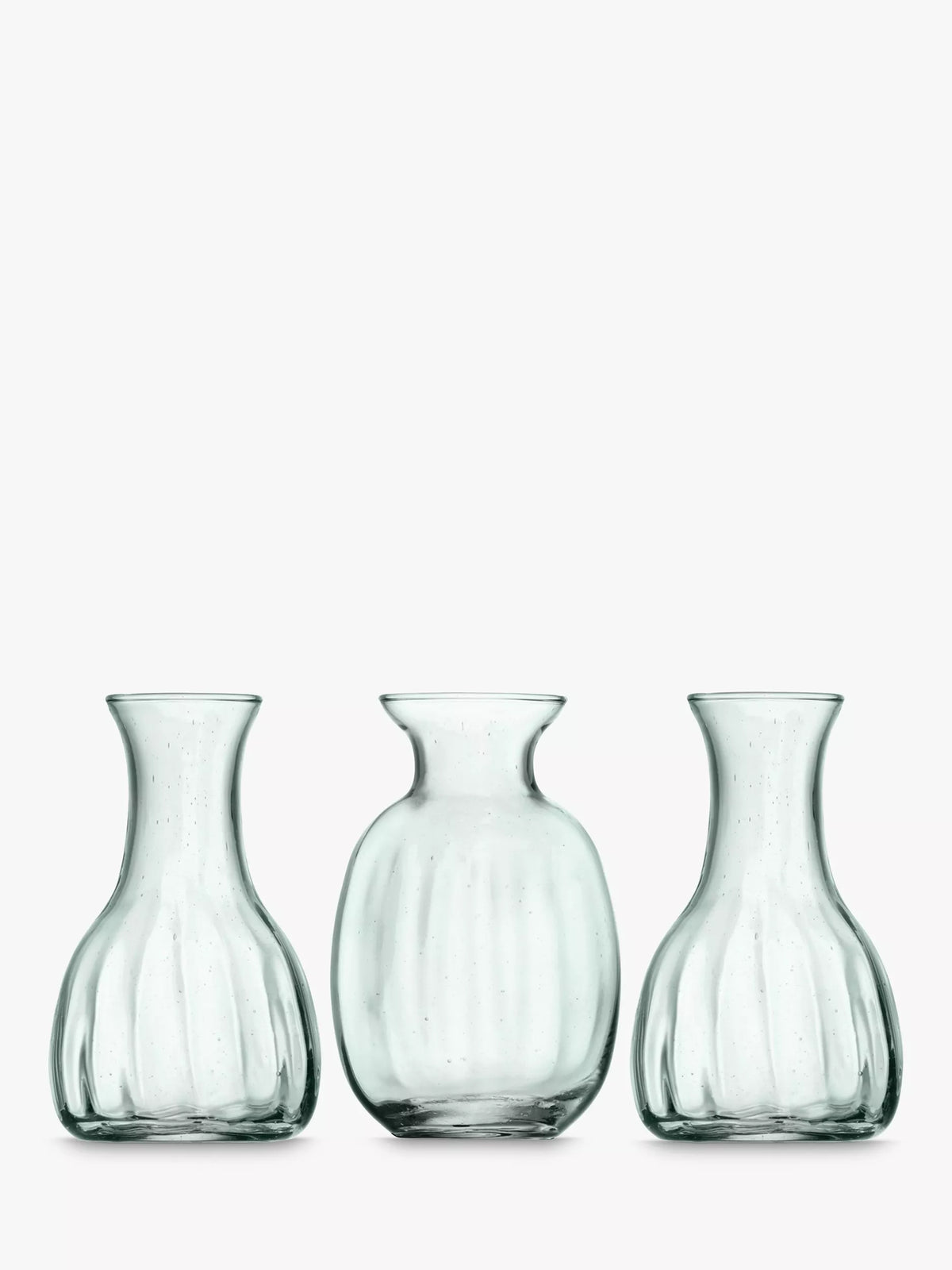 LSA International trio of clear mini vases, 11cm height, UK version