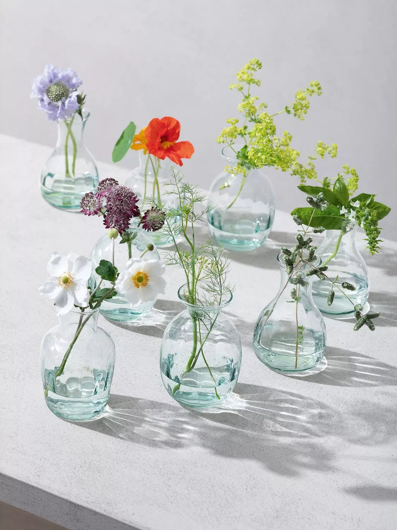 LSA International trio of clear mini vases, 11cm height, UK version
