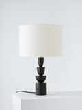 John Lewis stacked wooden table lamp with linen shade, imported from the UK
