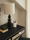 John Lewis stacked wooden table lamp with linen shade, imported from the UK