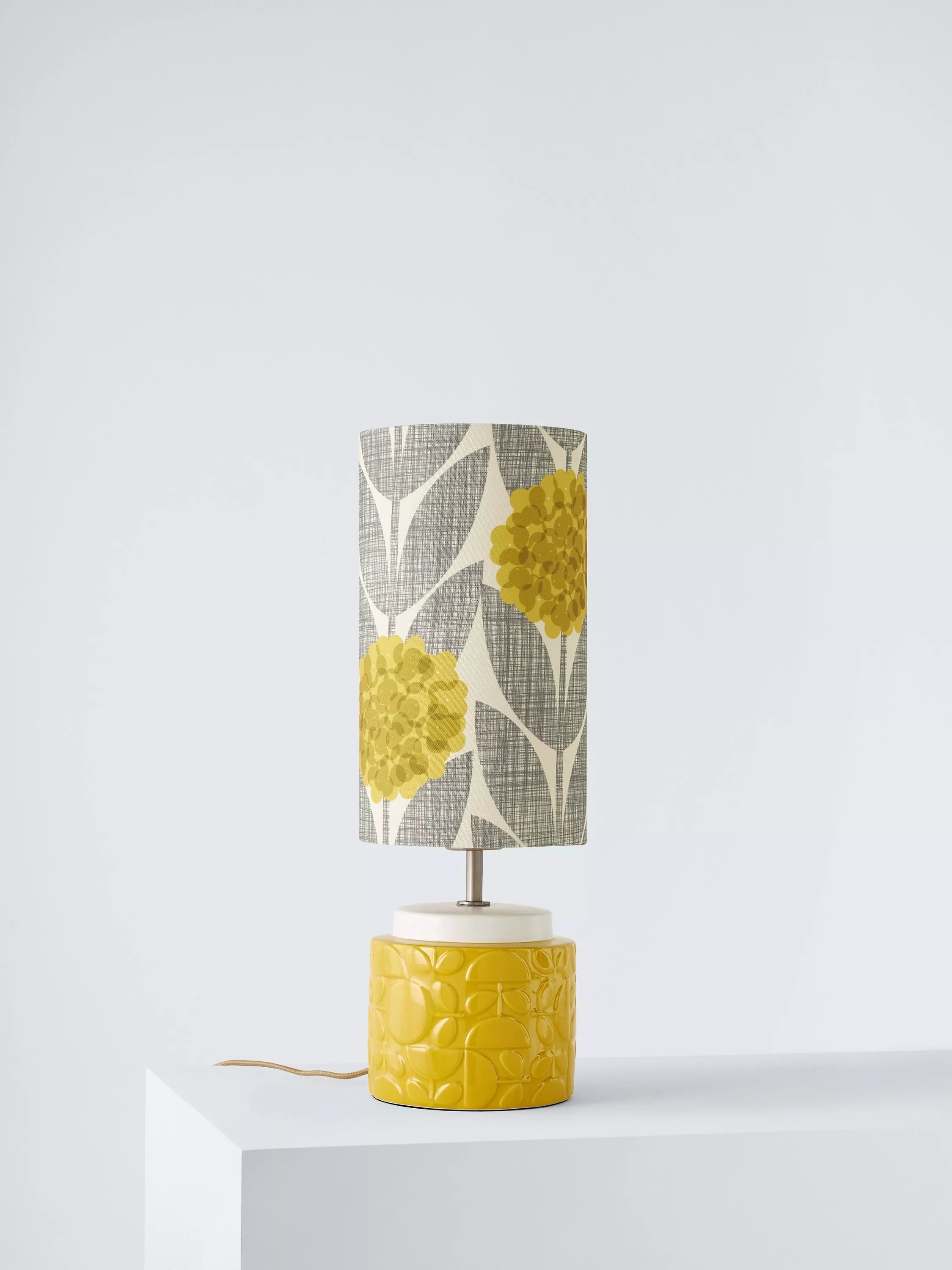 Orla Kiely yellow blossom ceramic table lamp, imported from the UK