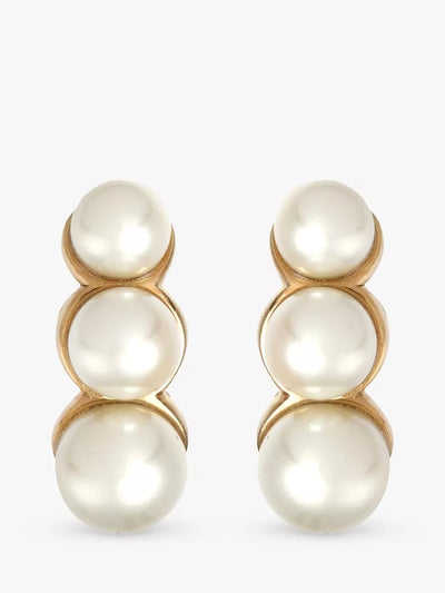 John Lewis Eclectica Pre-Loved 18ct Gold Plated Faux Pearl Demi Hoop Clip-On Earrings, Dated Circa 1980s- Buy online at McGrocer