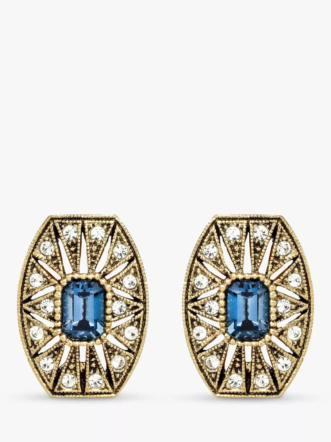 Eclectica Art Deco clip-on earrings Swarovski crystals gold plated, imported from the UK