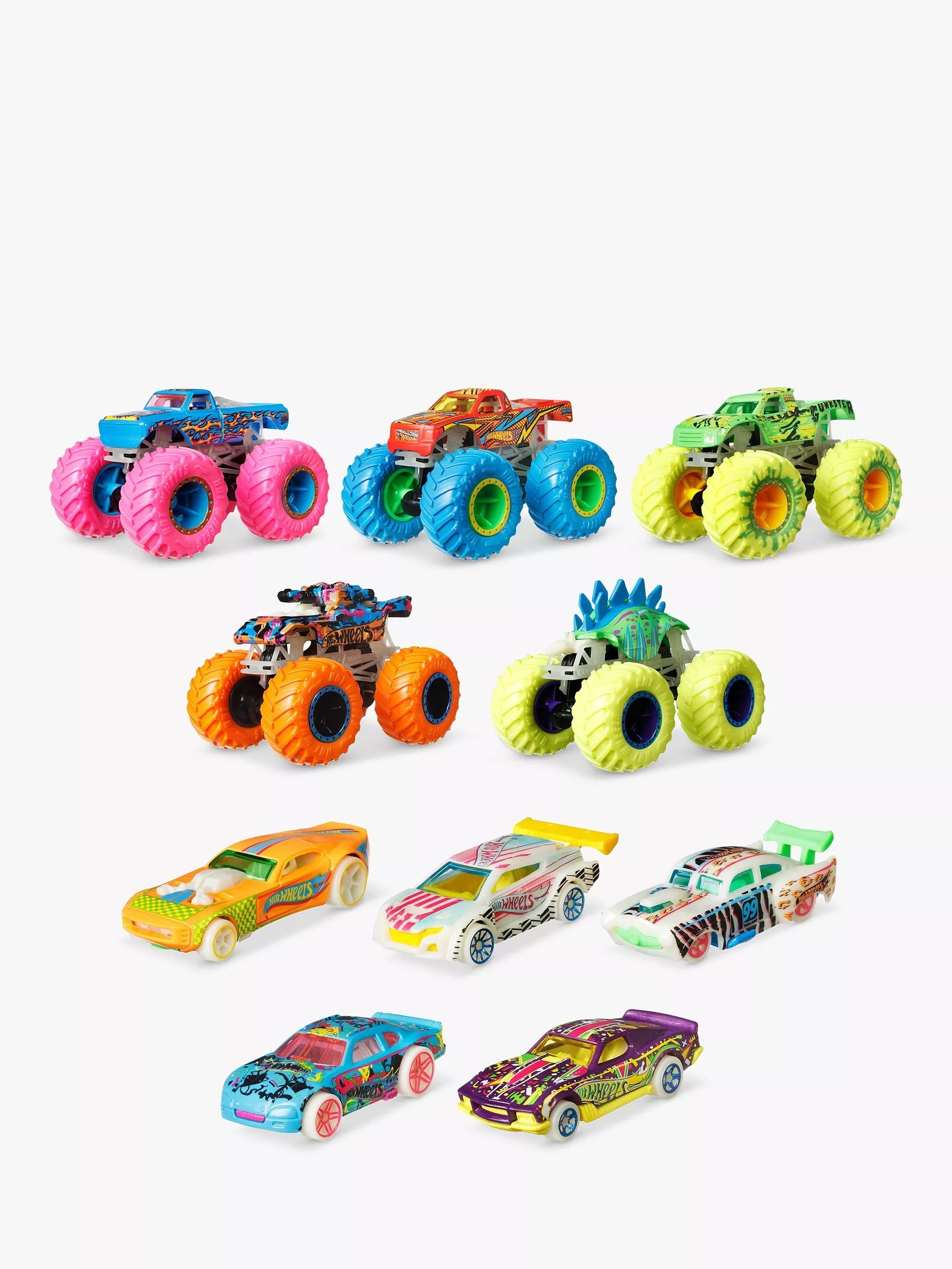 Hot Wheels monster trucks glow in the dark toy set (British brand)