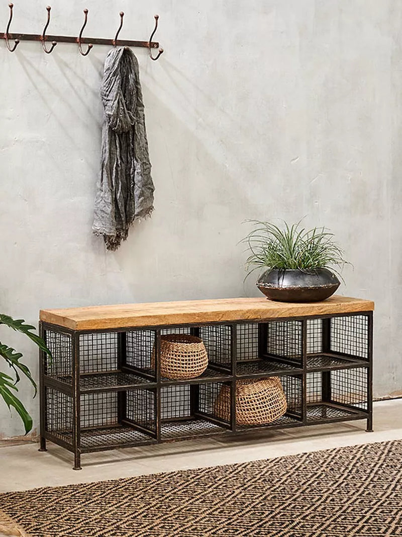 nkuku Hasa storage bench iron frame mango wood (British brand)