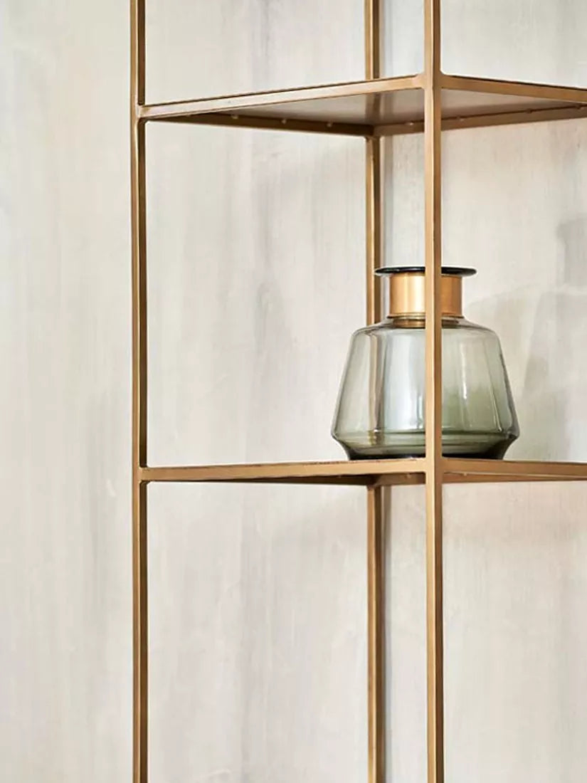 nkuku Mahi iron shelving unit antique brass tall - British product