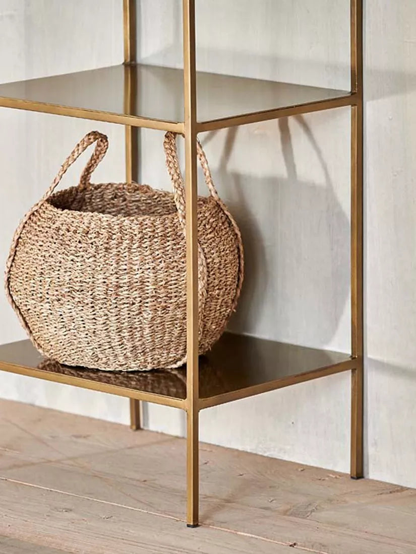 nkuku Mahi iron shelving unit antique brass tall - British product