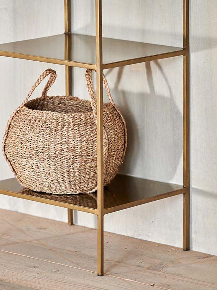 nkuku Mahi iron shelving unit antique brass tall - British product