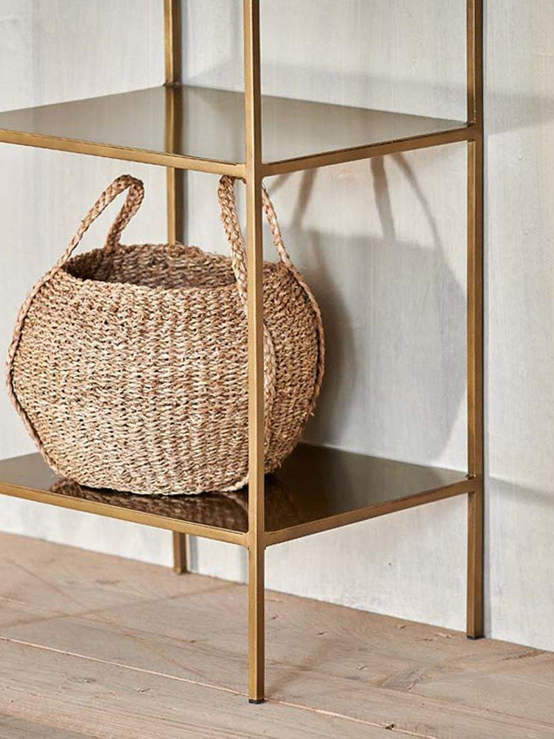 nkuku Mahi iron shelving unit antique brass tall - British product
