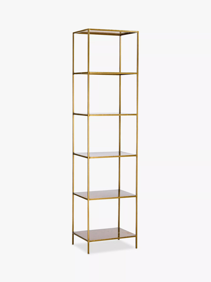 nkuku Mahi iron shelving unit antique brass tall - British product