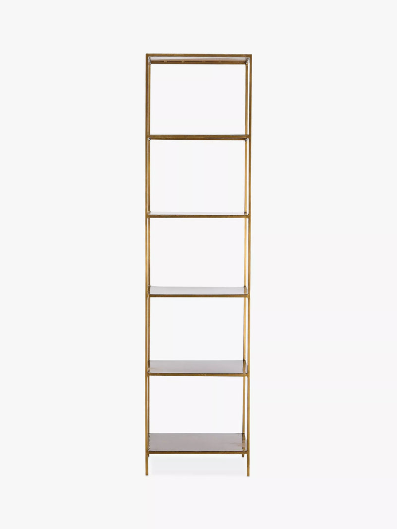 nkuku Mahi iron shelving unit antique brass tall - British product