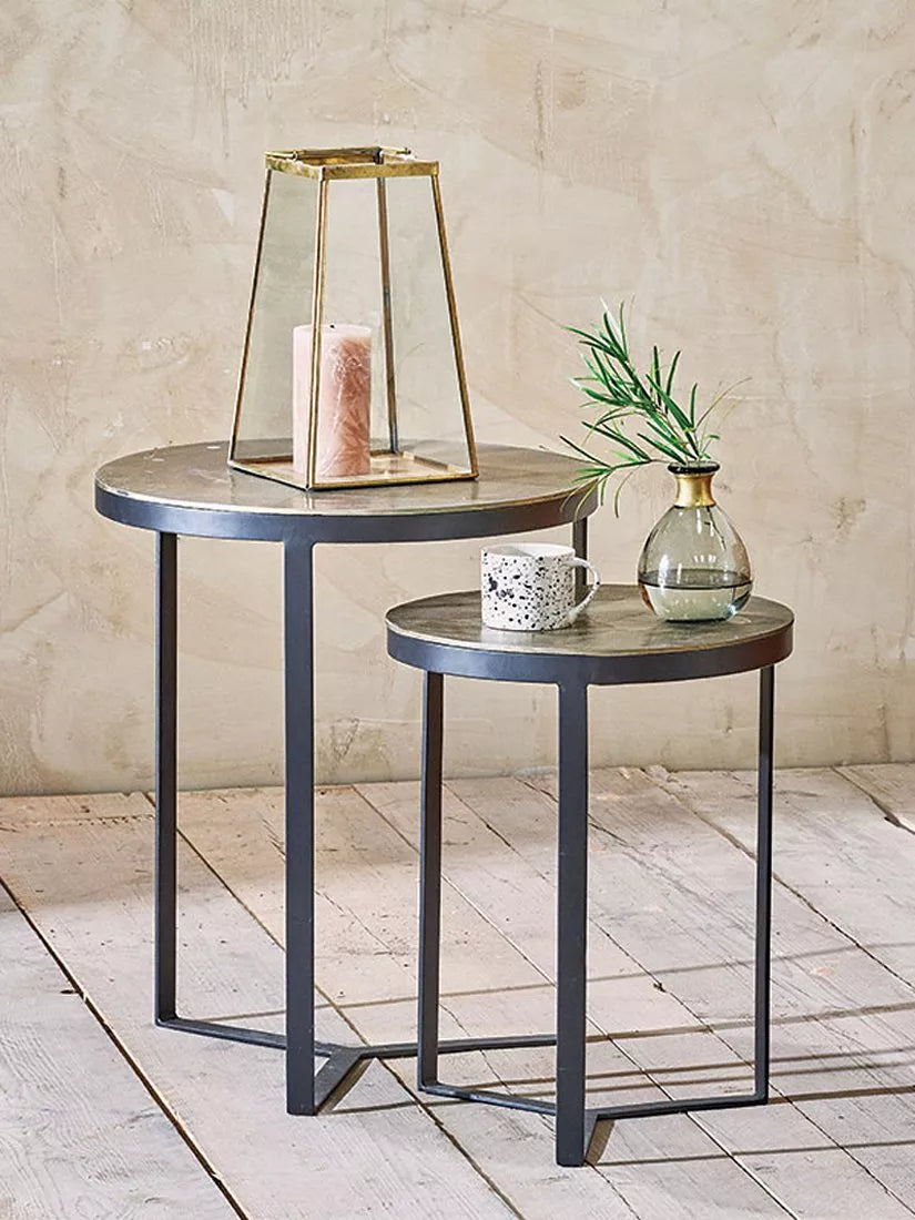nkuku Maba nesting side tables antique brass set (British brand)