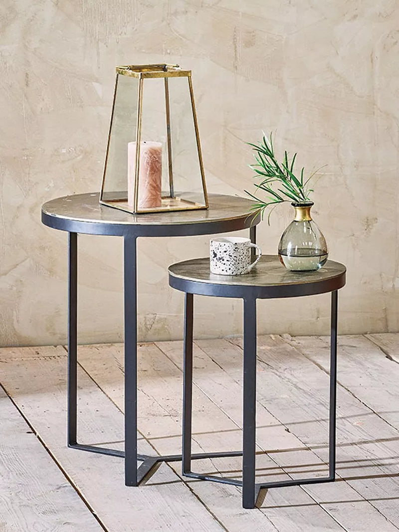 nkuku Maba nesting side tables antique brass set (British brand)