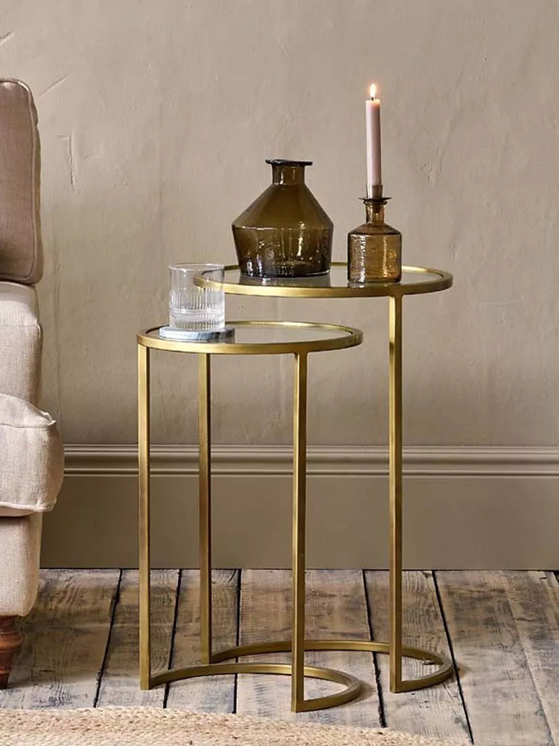 nkuku nesting side tables brass finish set of 2 (British brand)