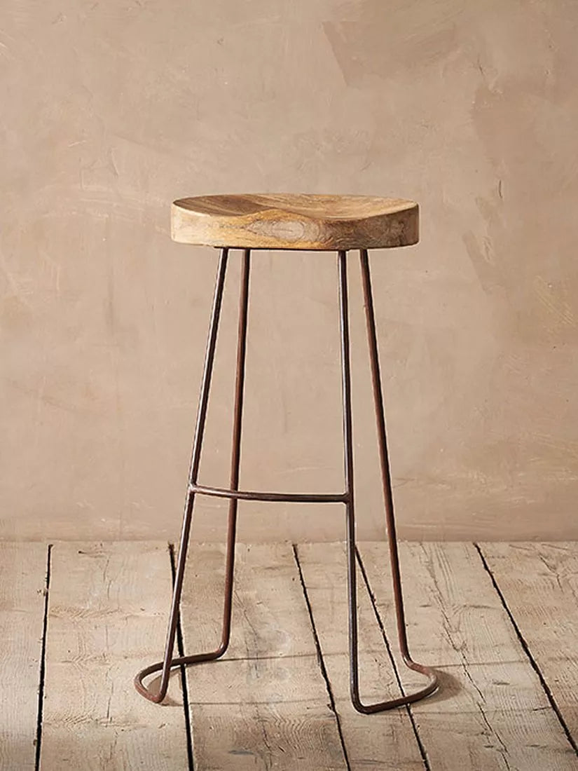 Nkuku Loko mango wood tall stool natural rust - British product