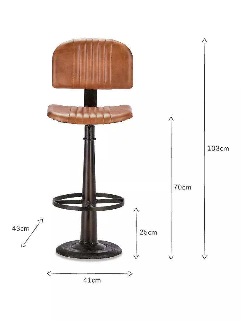 nkuku Narwana leather bar chair with aged tan finish (British brand)