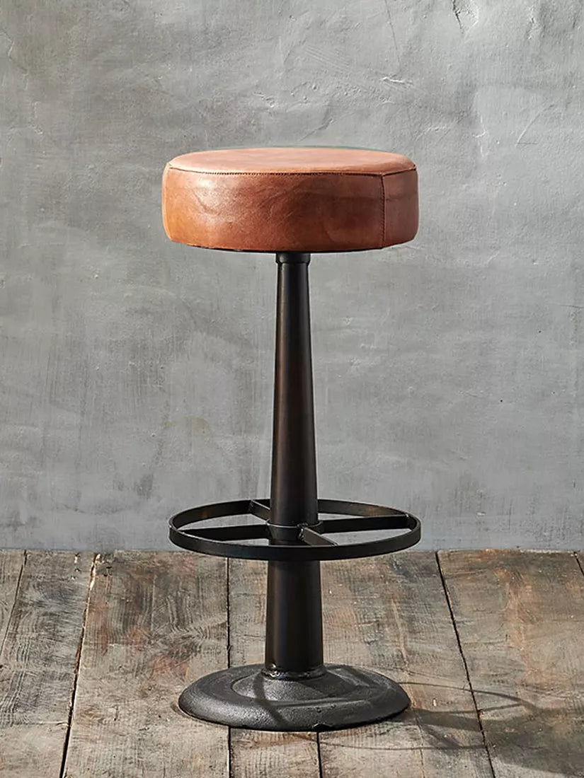 nkuku Narwana padded leather round stool 75cm height, UK version