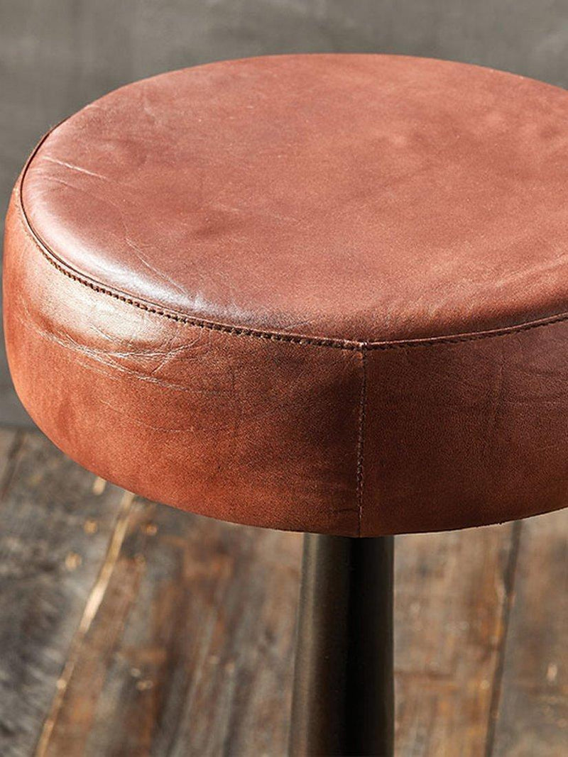 nkuku Narwana padded leather round stool 75cm height, UK version