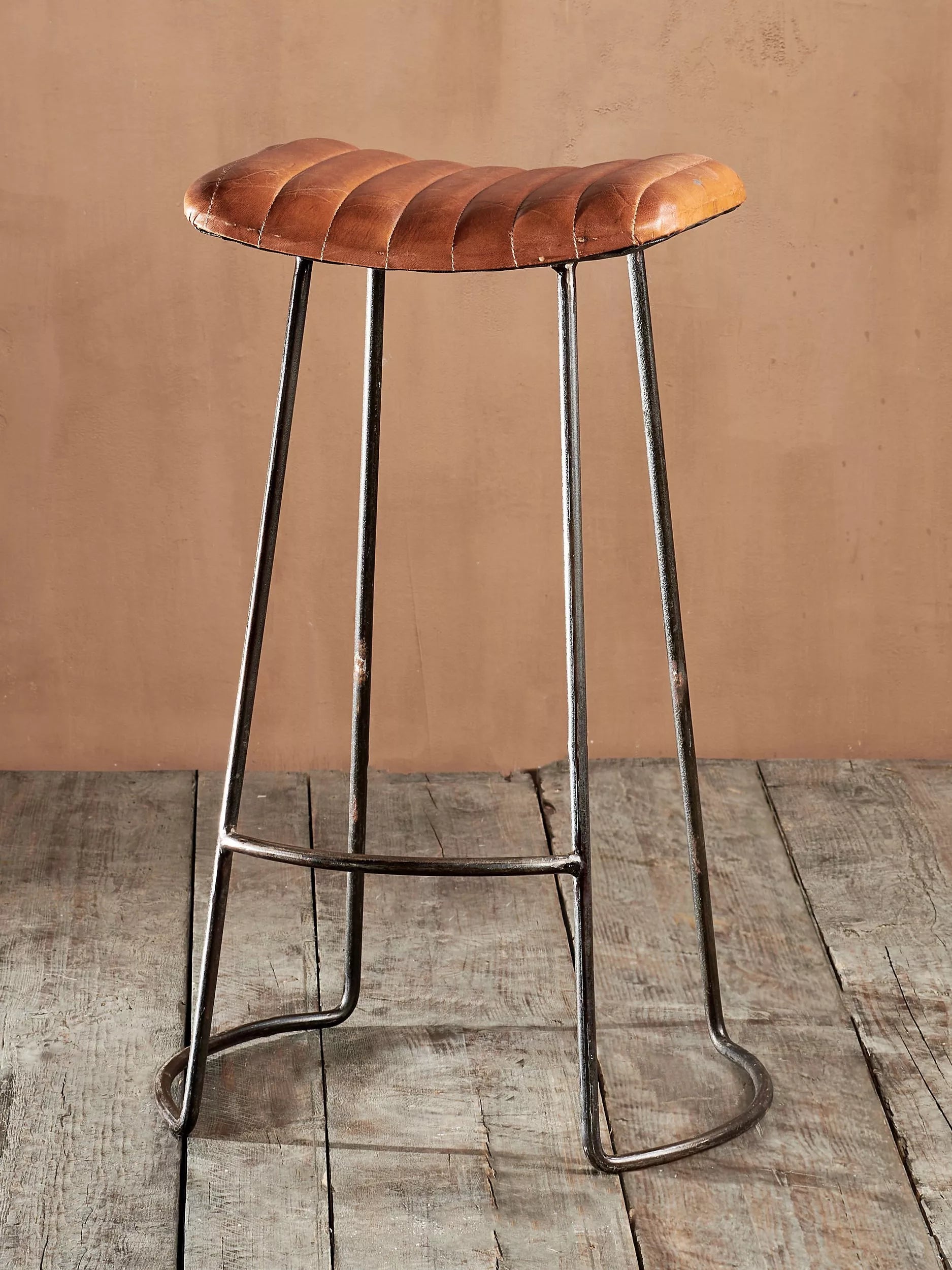nkuku ribbed leather stool 75cm, imported from the UK
