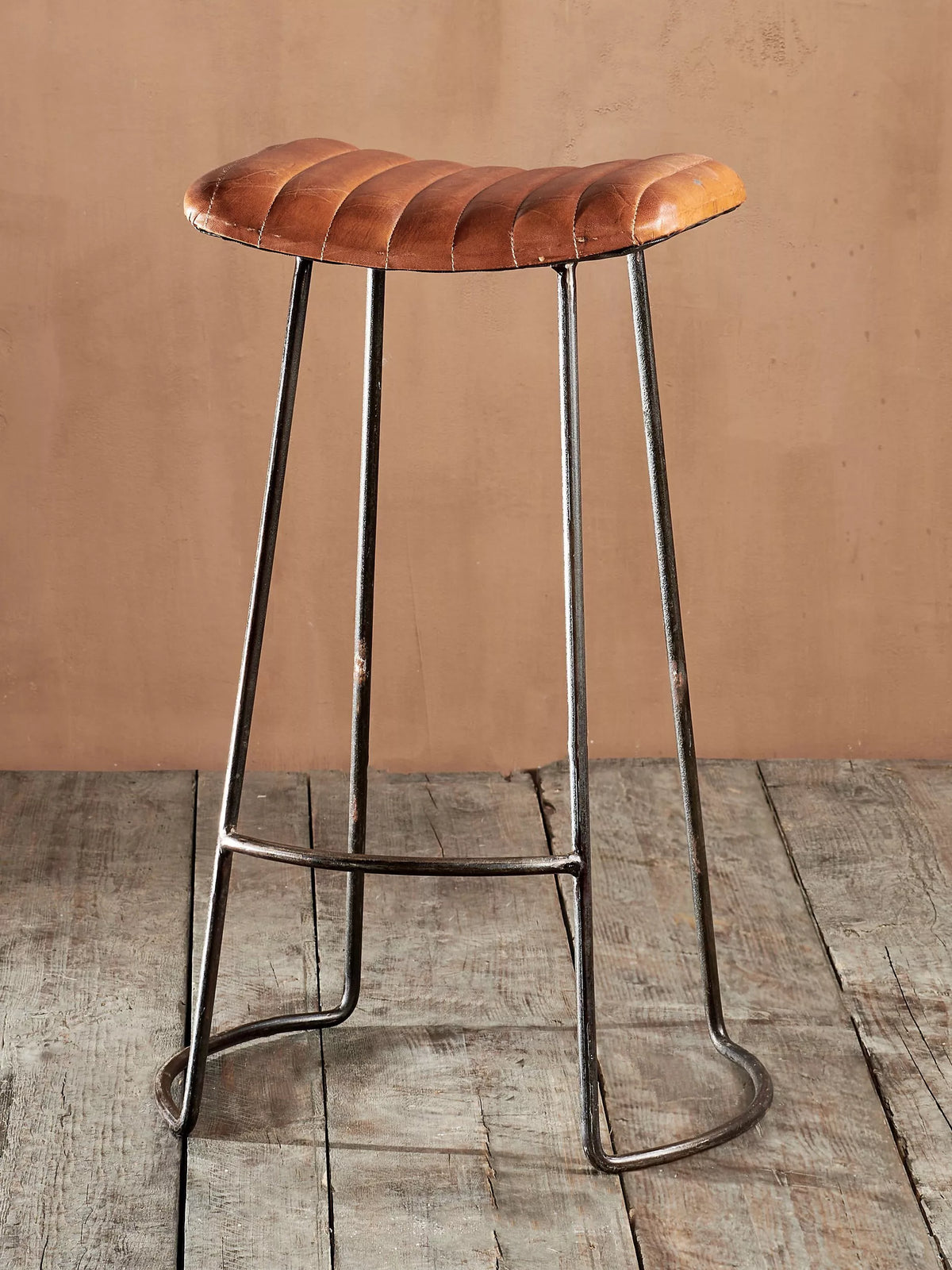 nkuku ribbed leather stool 75cm, imported from the UK