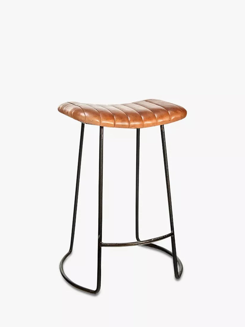 nkuku Narwana ribbed leather stool Aged Tan 60.5cm - British product
