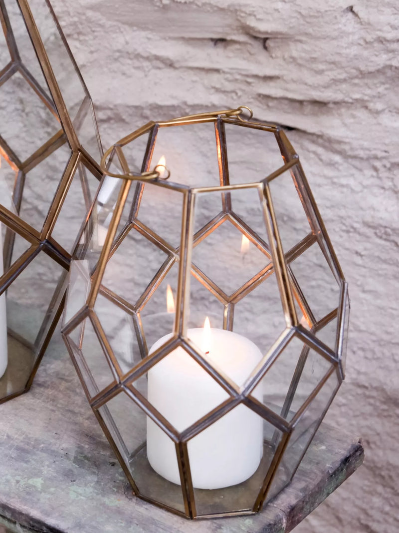nkuku Mohani Lantern in brass and glass - British product