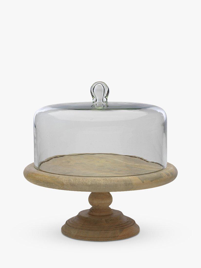 nkuku cake stand with recycled glass dome and mango wood 35.5cm, UK version