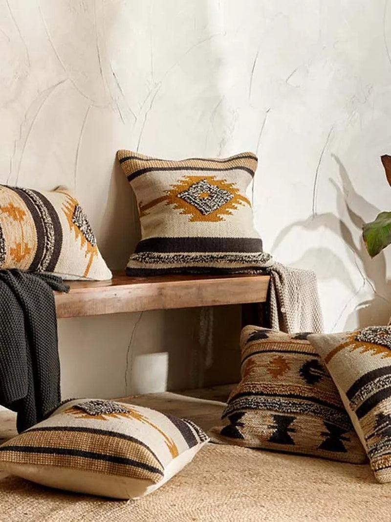 nkuku cushion cover in mustard and grey, imported from the UK