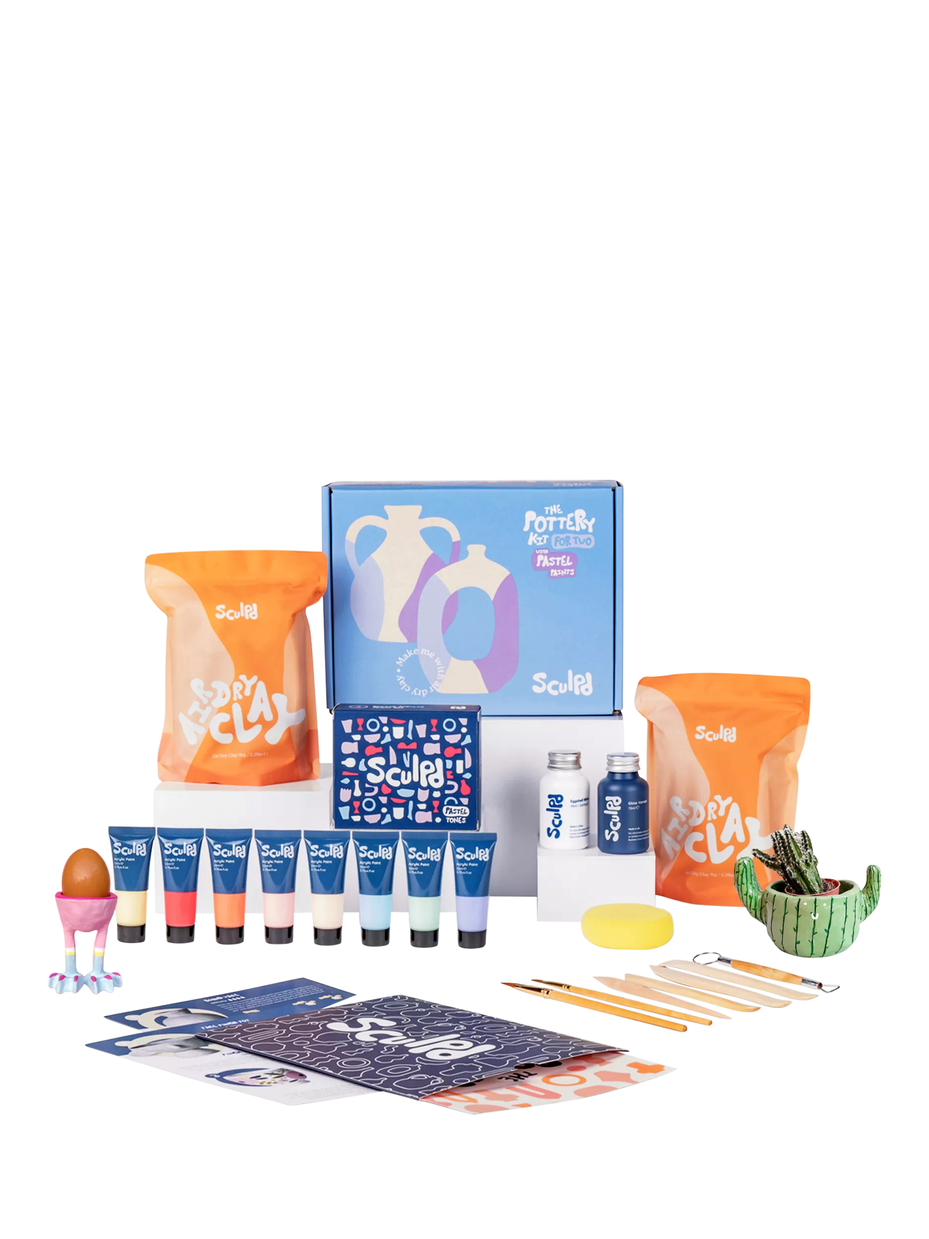 Sculpd pottery starter bundle with gloss varnish and pastel paint set, UK version