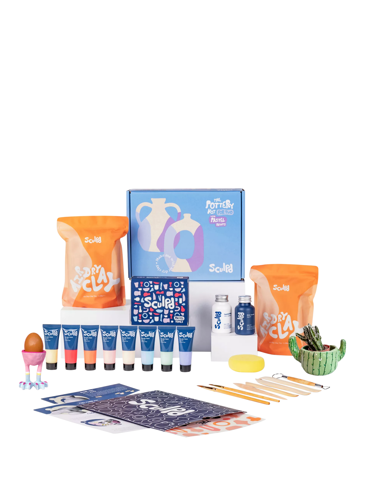 Sculpd pottery starter bundle with gloss varnish and pastel paint set, UK version