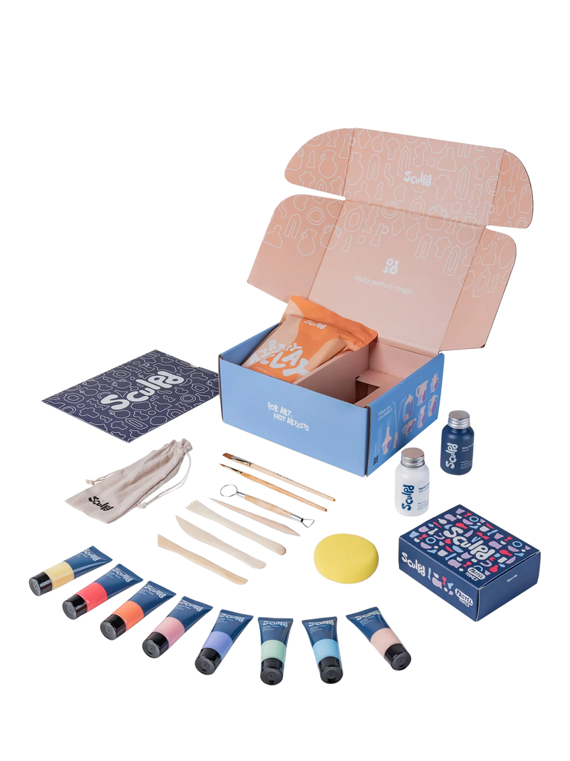 Sculpd pottery starter bundle with gloss varnish and pastel paint set, UK version