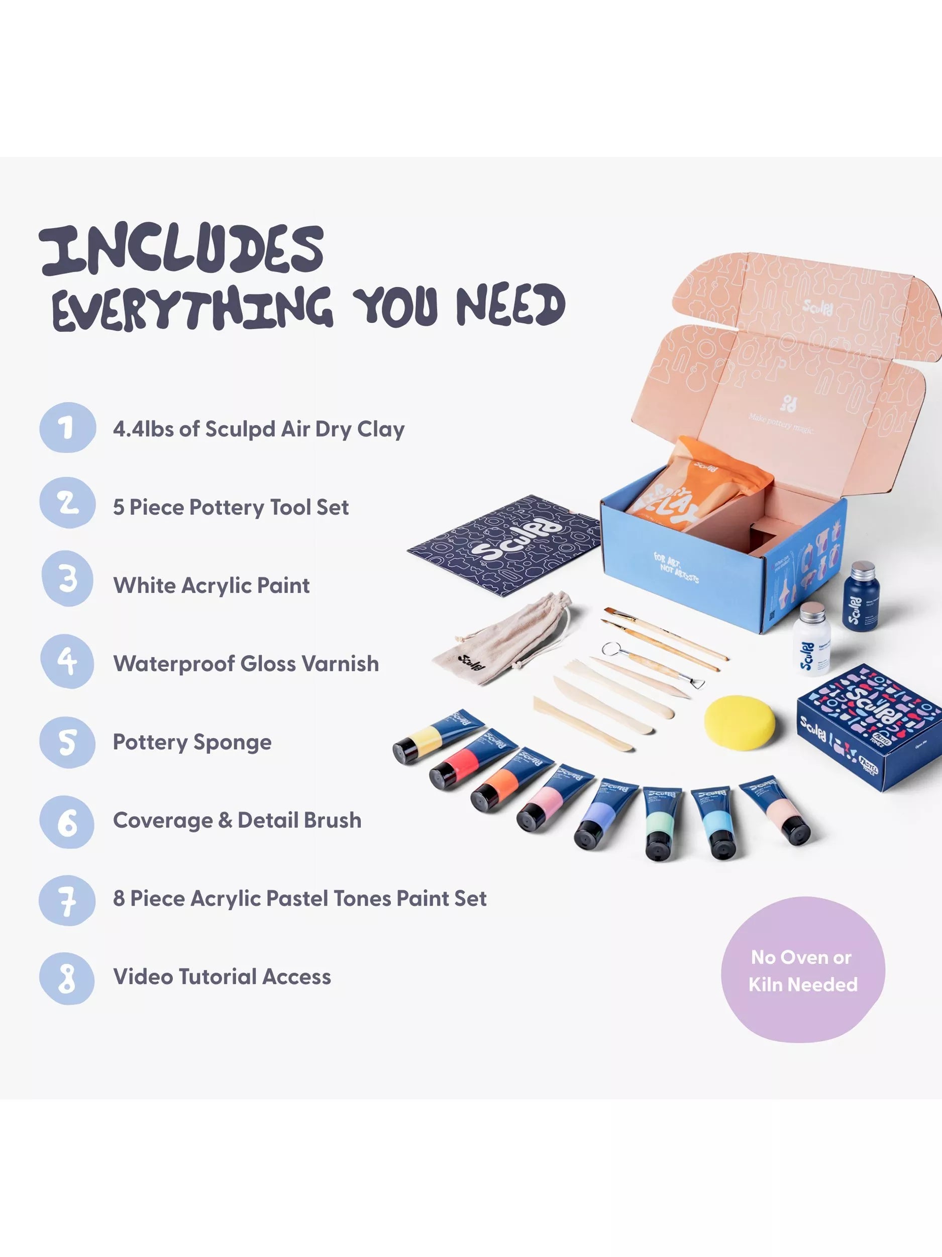 Sculpd pottery starter bundle with gloss varnish and pastel paint set, UK version