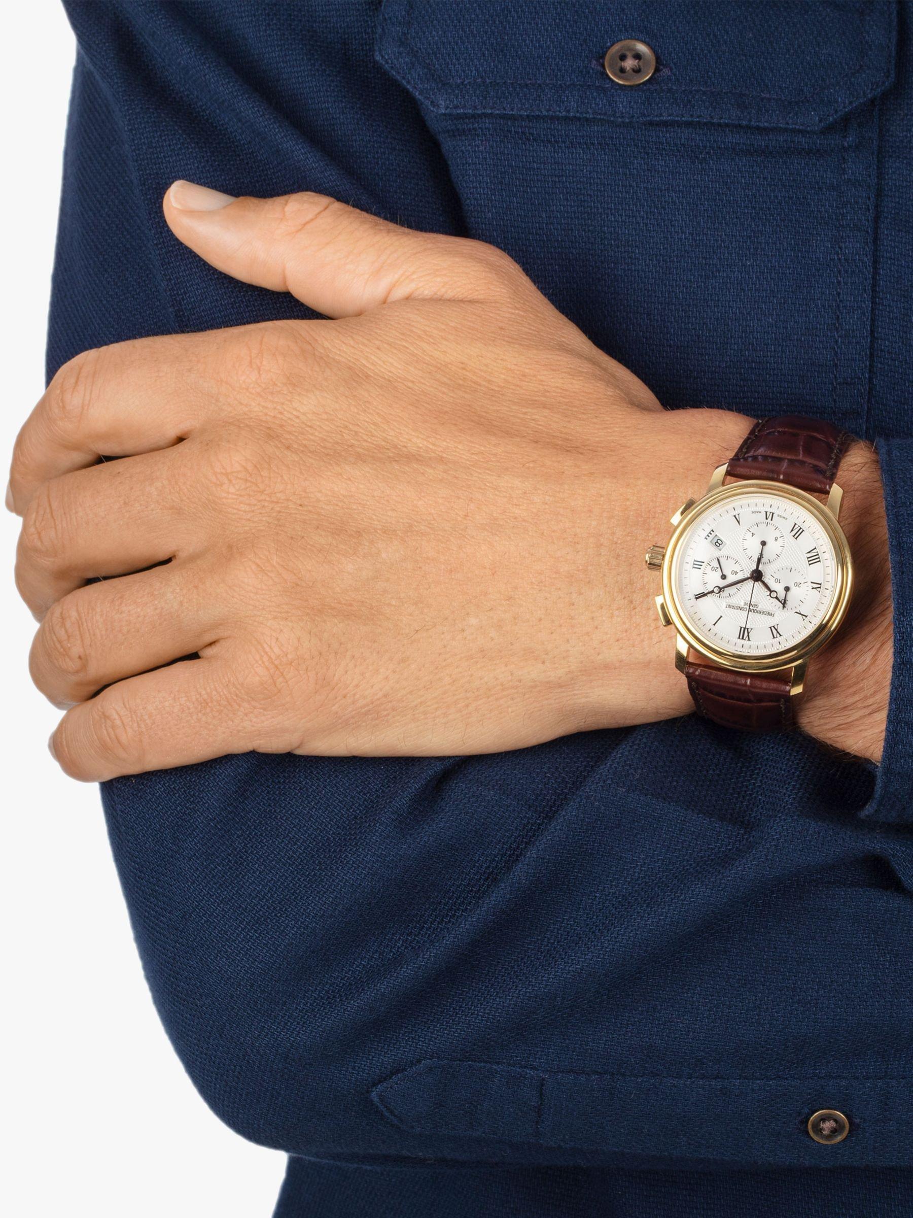 Frederique Constant chronograph watch white dial brown leather strap 40mm, UK version