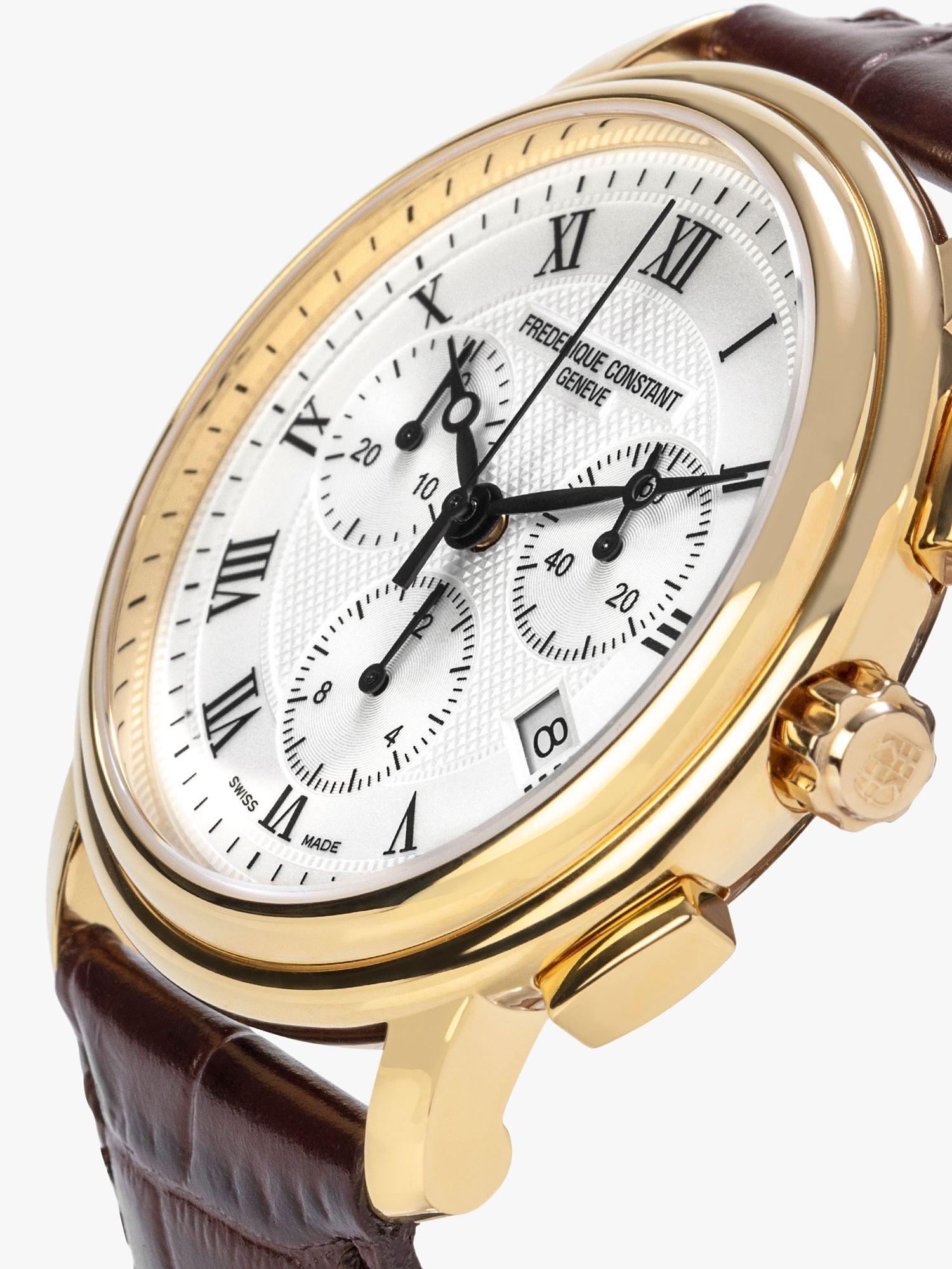 Frederique Constant chronograph watch white dial brown leather strap 40mm, UK version