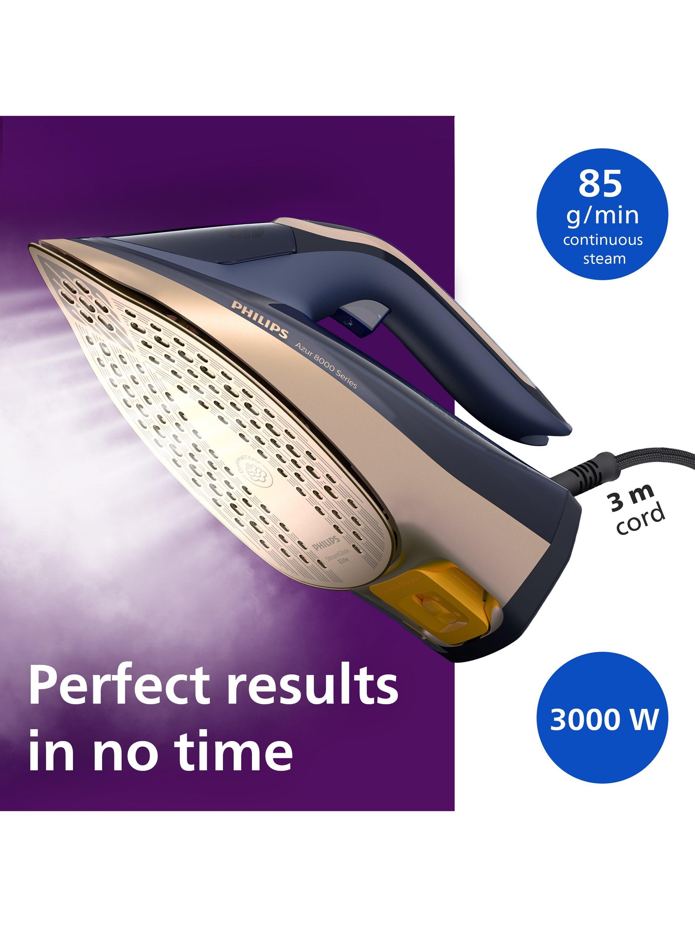 Philips Azur 8000 steam iron dark blue ceramic sole plate, UK version