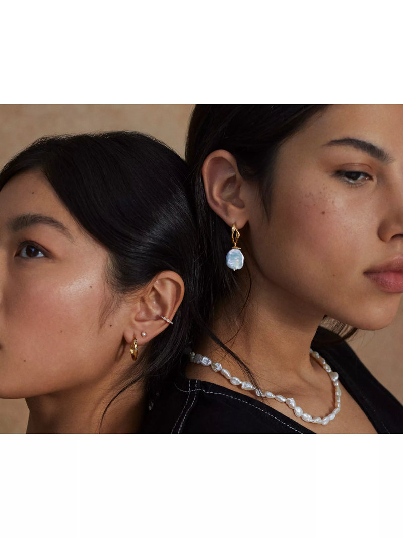 Monica Vinader Keshi Pearl Large Hoop Earrings Gold White, UK version