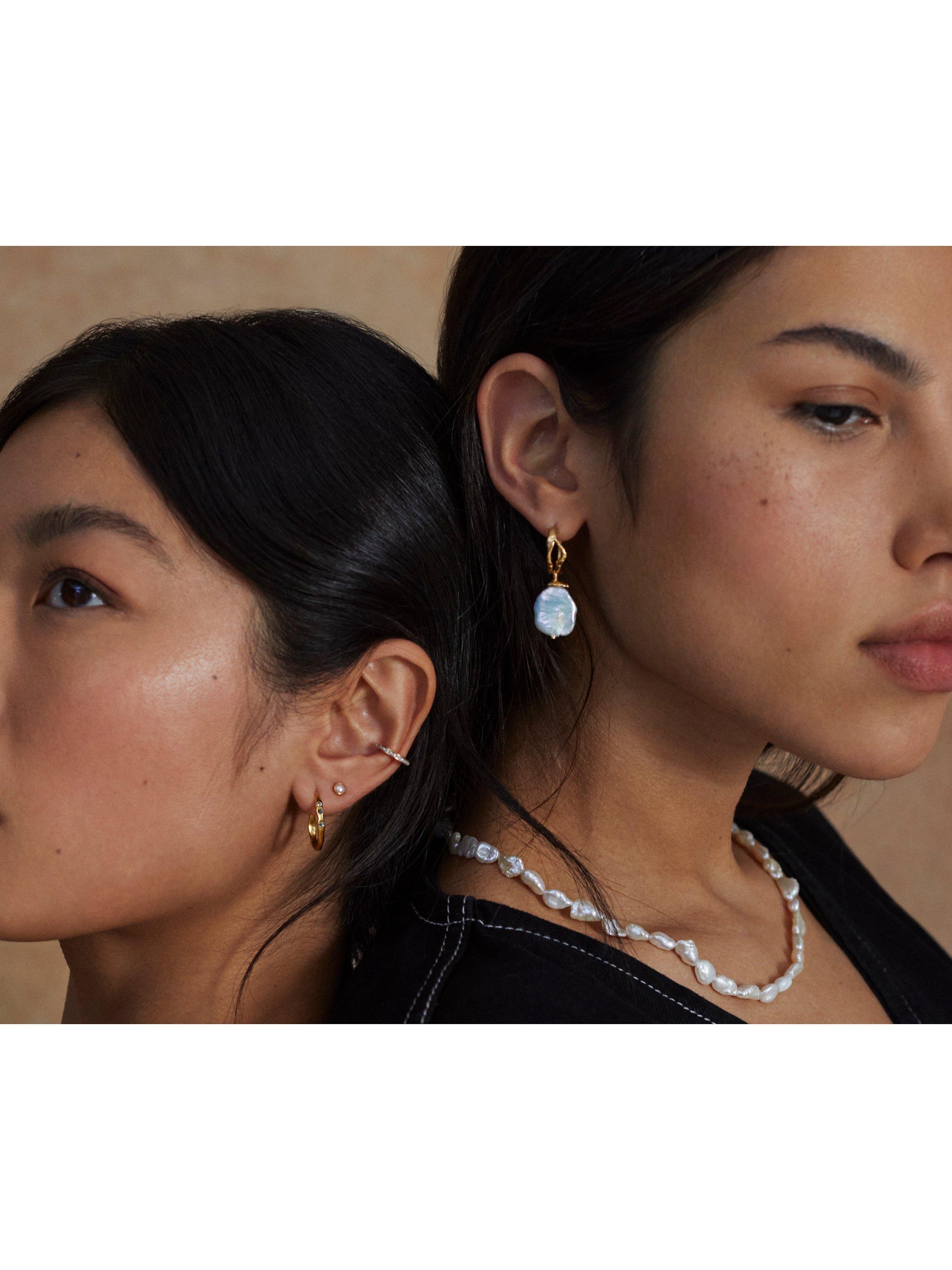 Monica Vinader Keshi Pearl Large Hoop Earrings Gold White, UK version