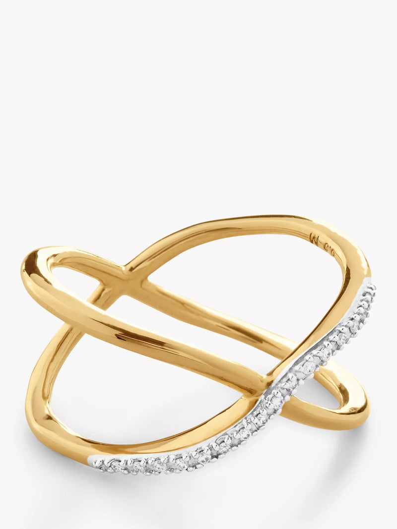 Monica Vinader Kiss Diamond Ring in gold, UK version