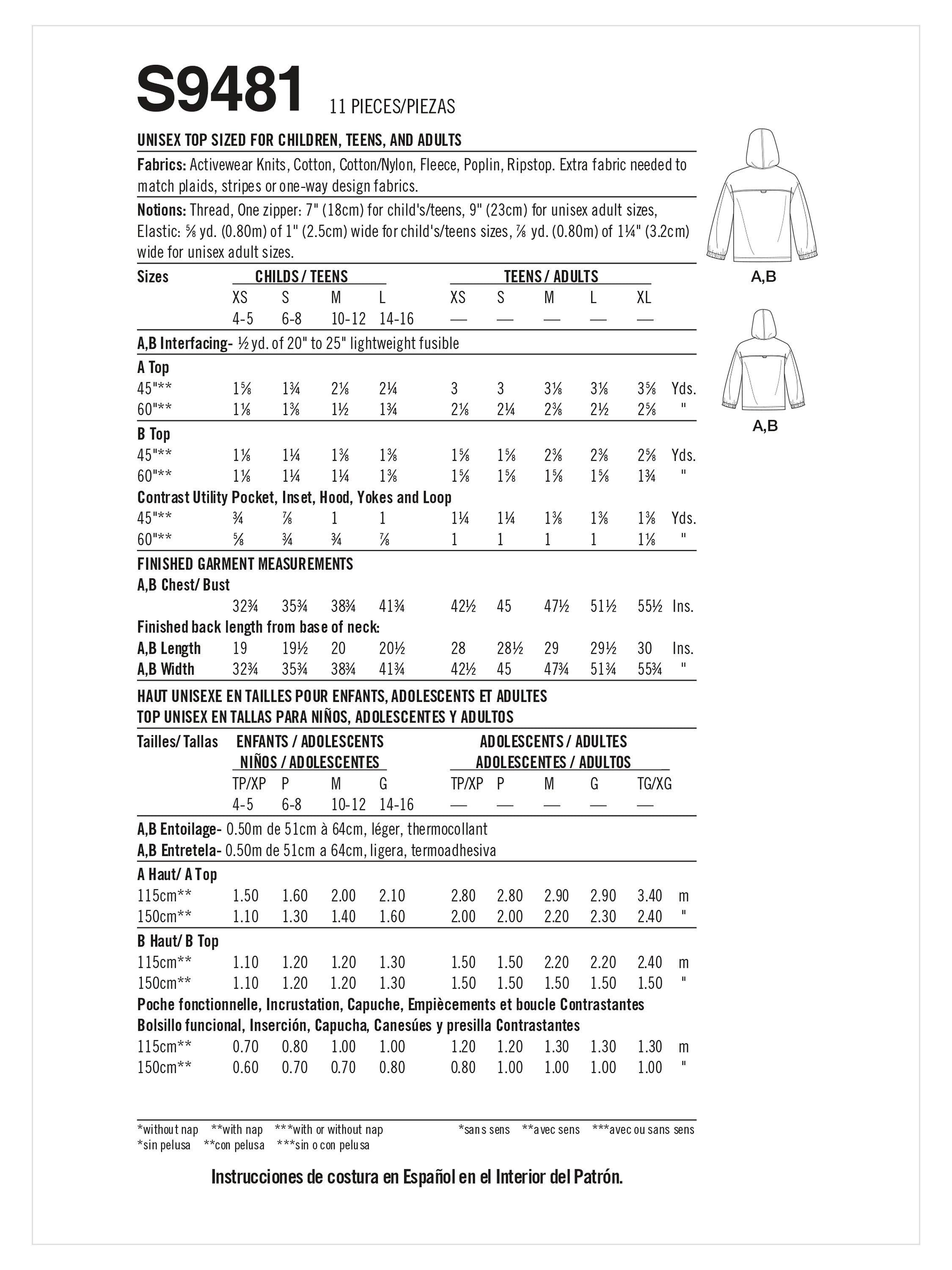 Simplicity sewing pattern S9481 unisex top, UK version