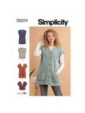 Simplicity sewing pattern Knit Button Front Vests S9374, imported from the UK