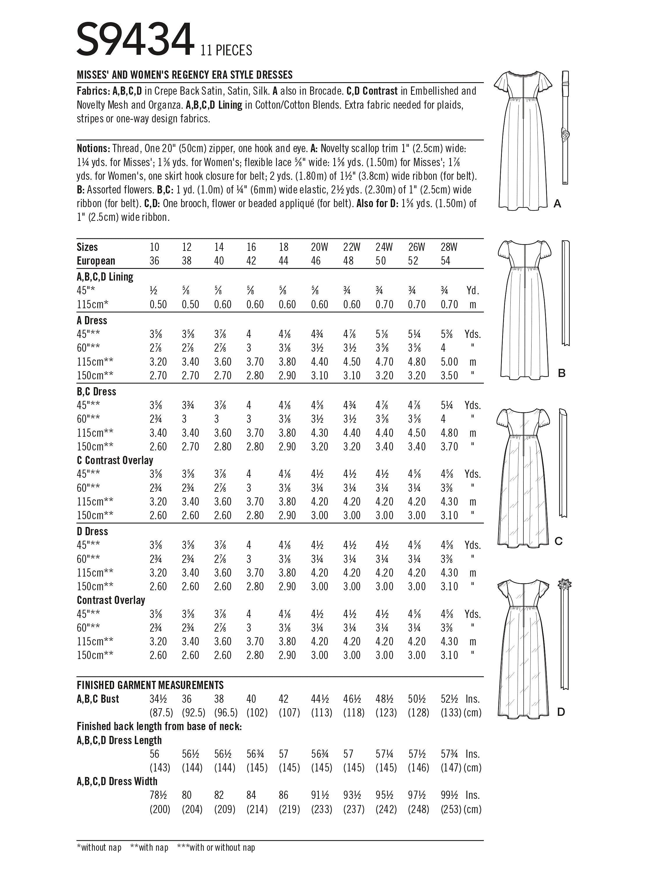Simplicity sewing pattern regency style dresses misses and women's - British product