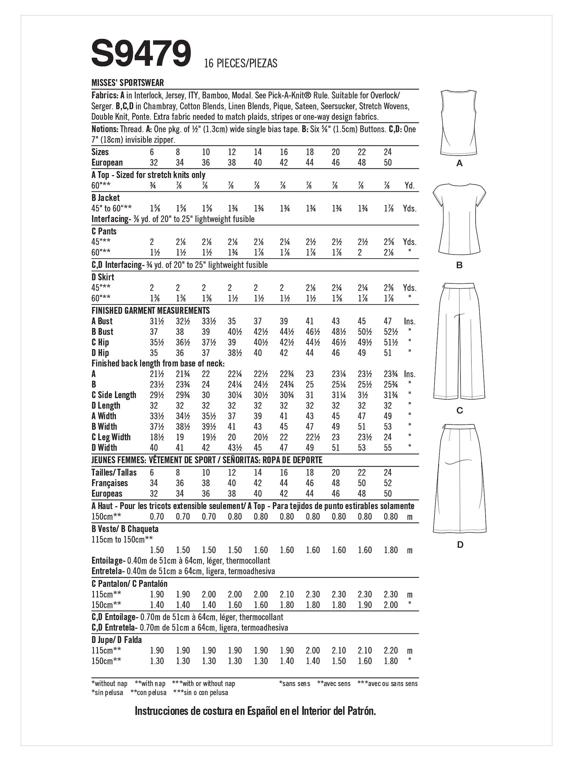 Simplicity misses sportswear sewing pattern S9479 - British product